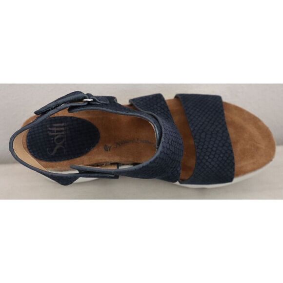 Söfft Women's Sz 6.5M Navy Snake Print Nubuck Charday Strappy Wedge Sandals $130 - Picture 6 of 8